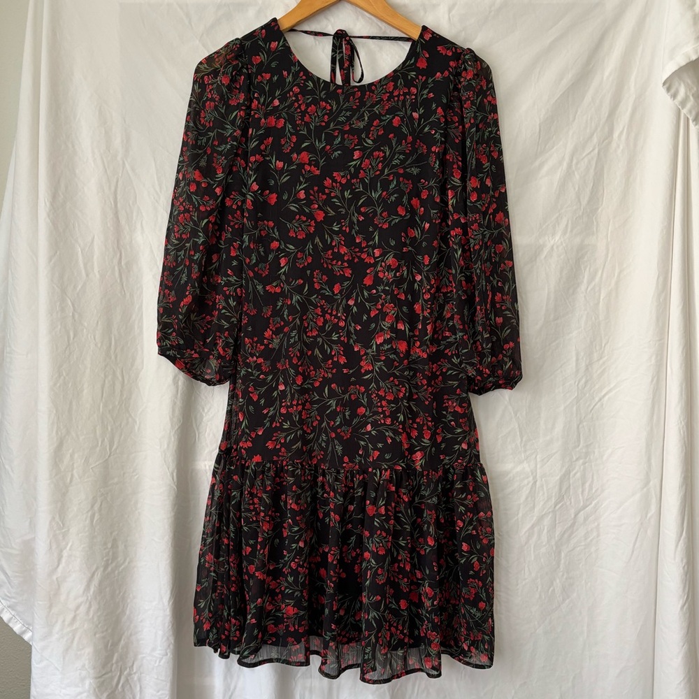 Calvin Klein Black Dress with Red Floral Print